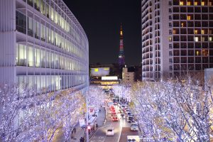 Beleuchtung an Bäumen als japanische Weihnachtsdeko