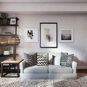 Wandgestaltung mit Bildern im Wohnzimmer