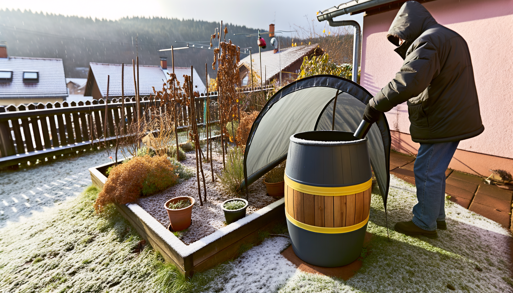 Schütze Regentonnen im Winter vor Frostschäden